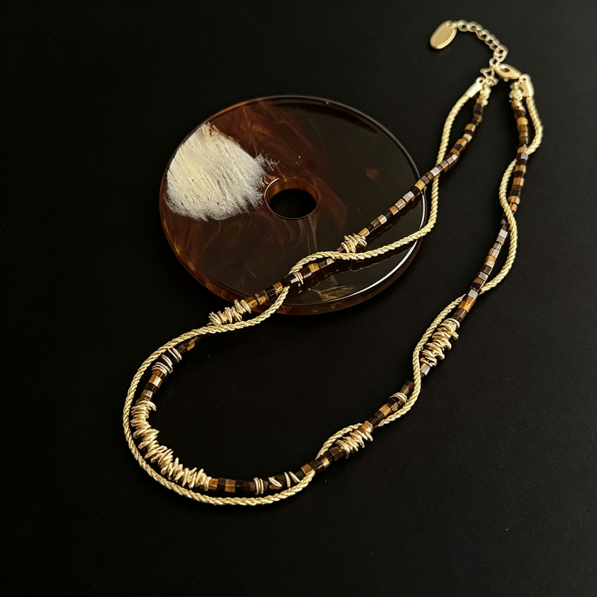 659e77a41a9cac4cd606577d4e849cfe Tiger's Eye Cube Multi‑Strand Gold‑Tone Necklace - Image 1